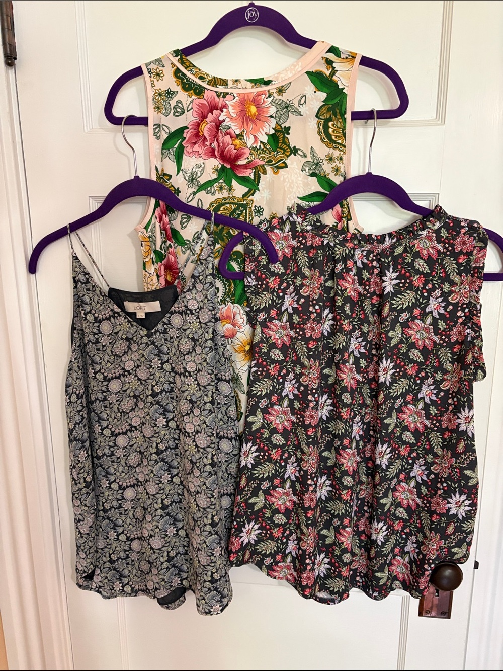 Bundle of LOFT Mixed Floral Top Trio - Pink, Green, Black. 2 size S, one size M